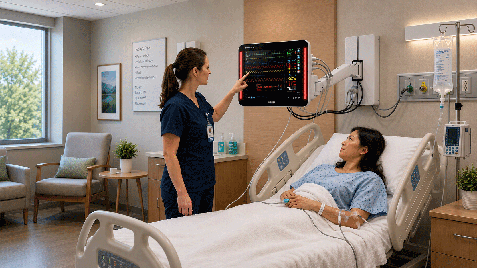 Clinician at a patient monitoring station